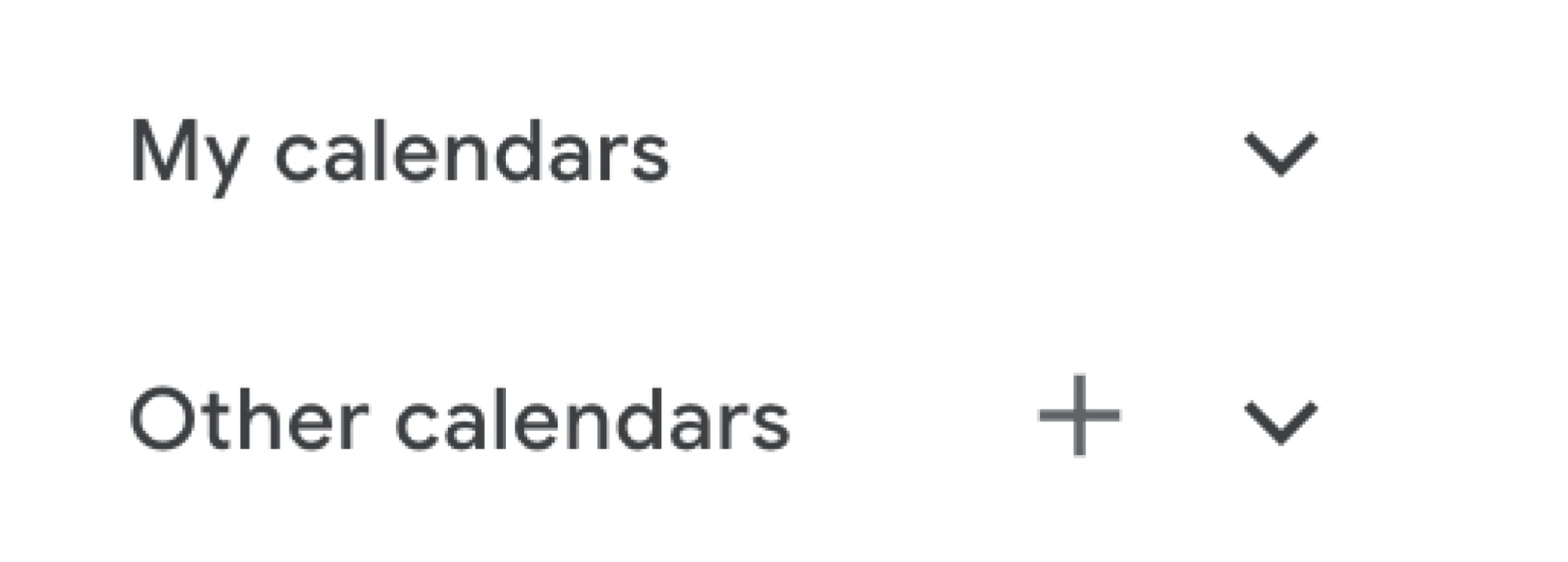 My calendars and other calendars section with dropdown arrows