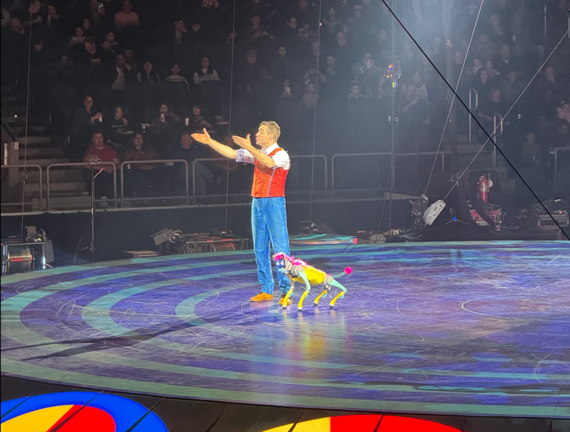Jan Damm aka Nick Nack and Bailey the robot dog live on stage
