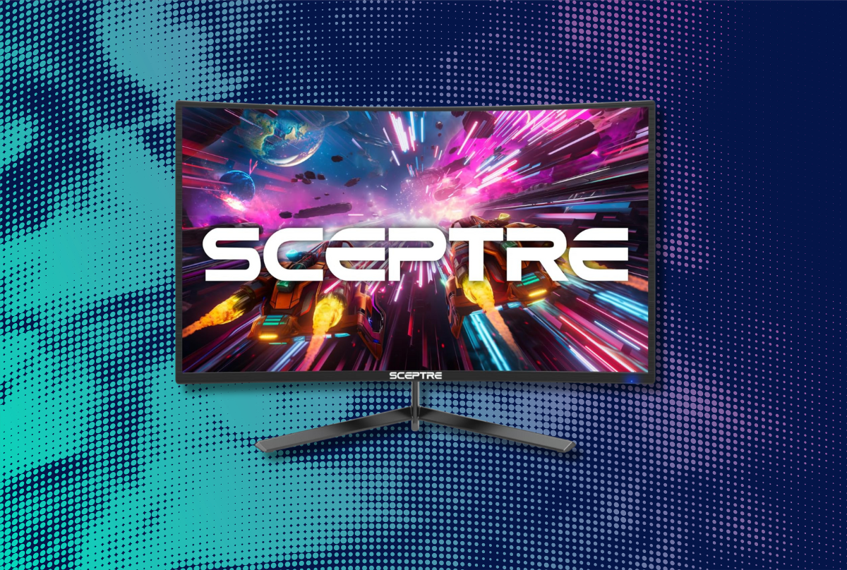 sceptre monitor against a colorful background