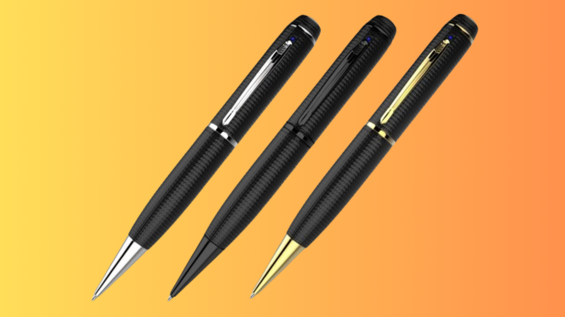 Three iSpy pens on orange background