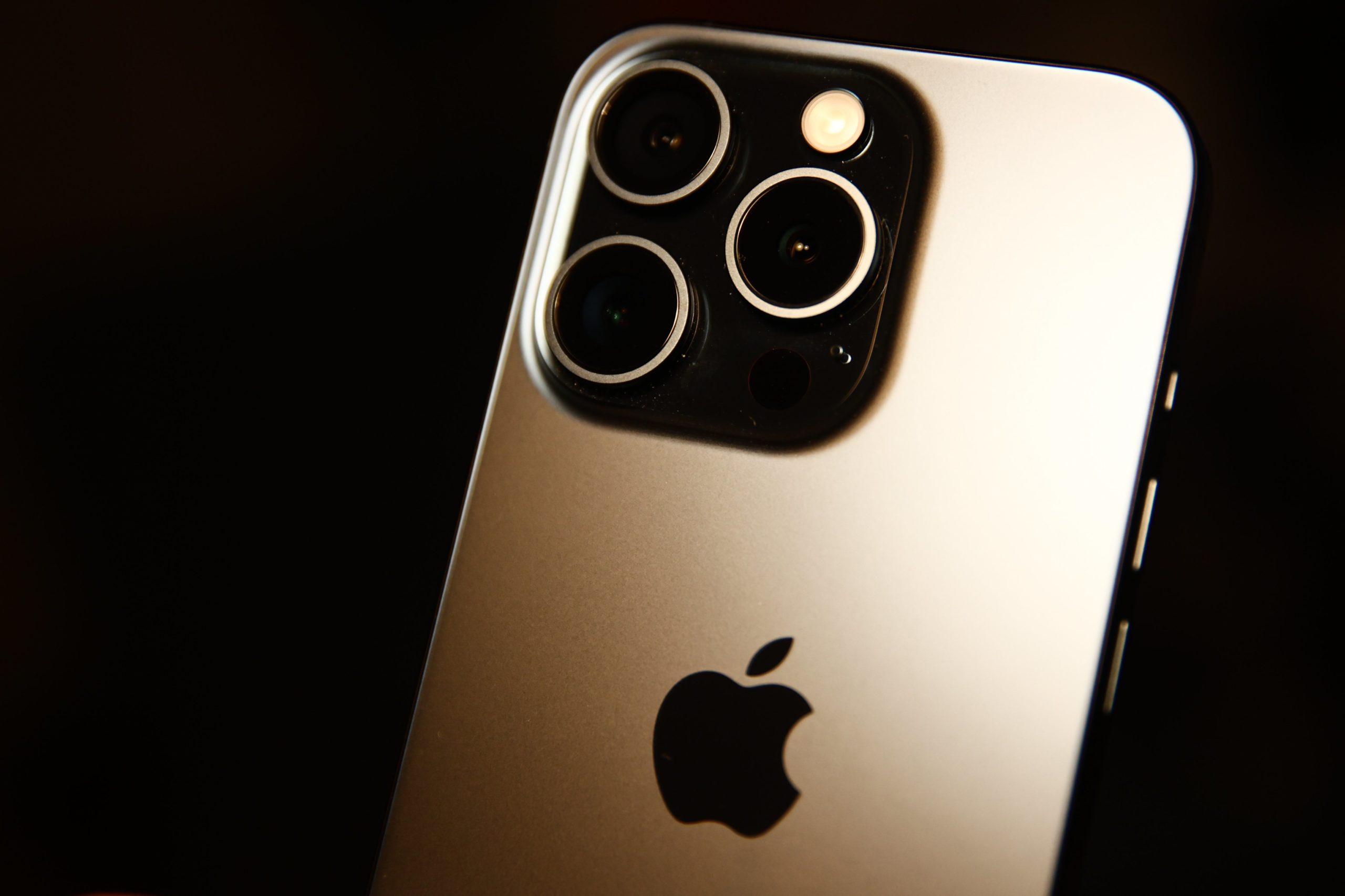 A close-up of an iPhone 15 camera. 