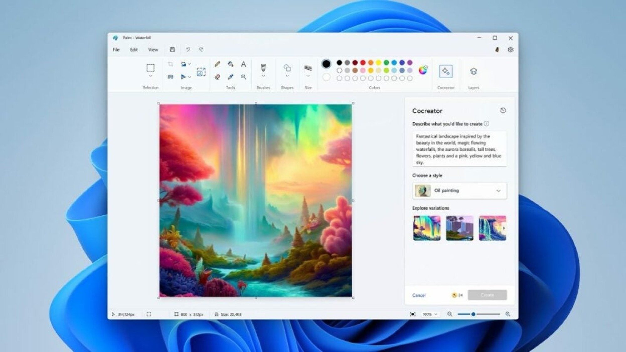 Paint in Microsoft with Copilot integration with a gorgeous creation