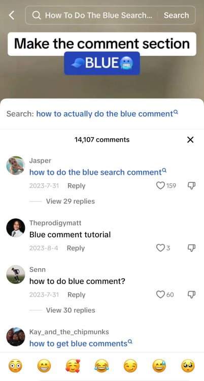 A screenshot of a TikTok with the caption "Make the comment section BLUE."