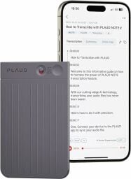 An iPhone screen next to a gray rectangle which is a recorder.