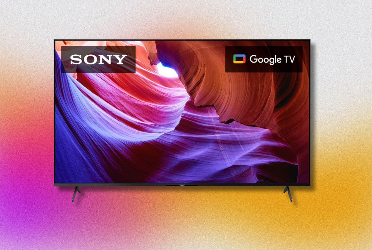 sony tv against a pink, orange, and white background 