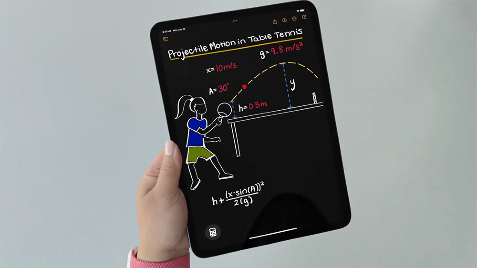An image of an iPad showing a blackboard-style interface with math problems written on it.