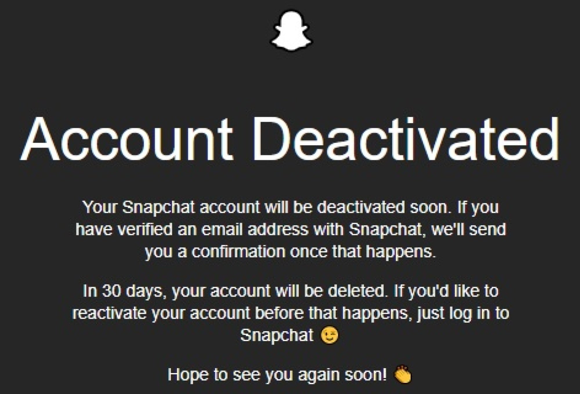 The "Account Deactivated" page.