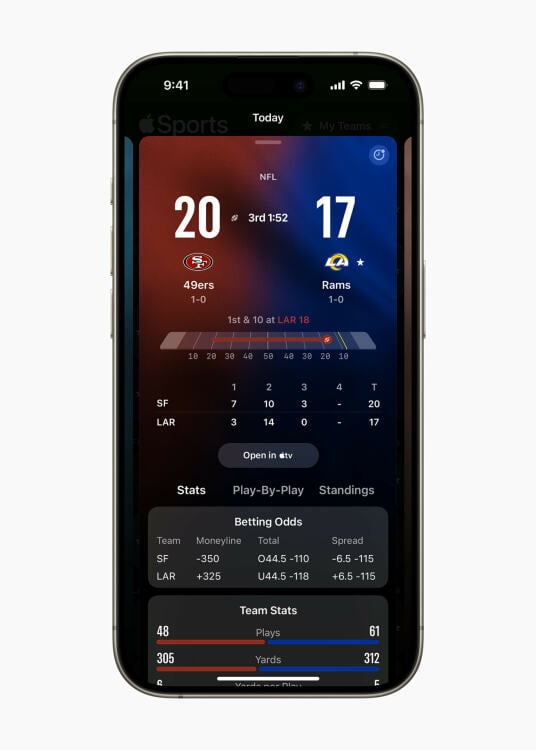 a score of a game showed in apple sports