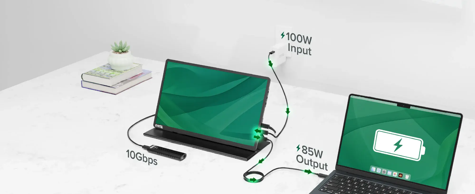 Plugable passthrough power demonstration graphic