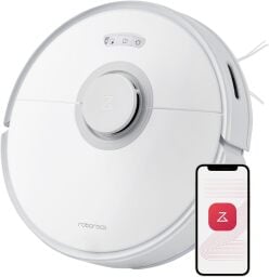 white Roborock Q7 Max with phone