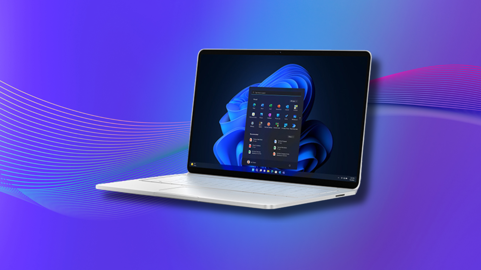 laptop using Windows 11 Pro software with blue gradient background