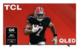 TCL QLED TV with screensaver featuring football player on red backdrop