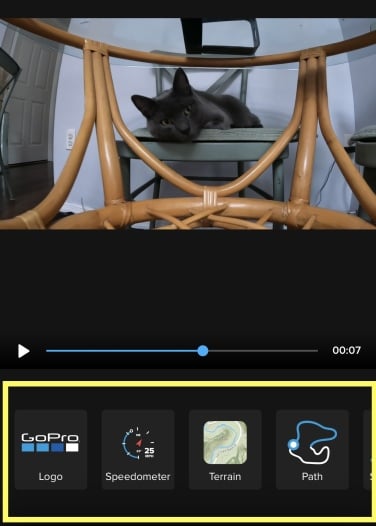 screenshot from gopro quick app of telemetry stickers