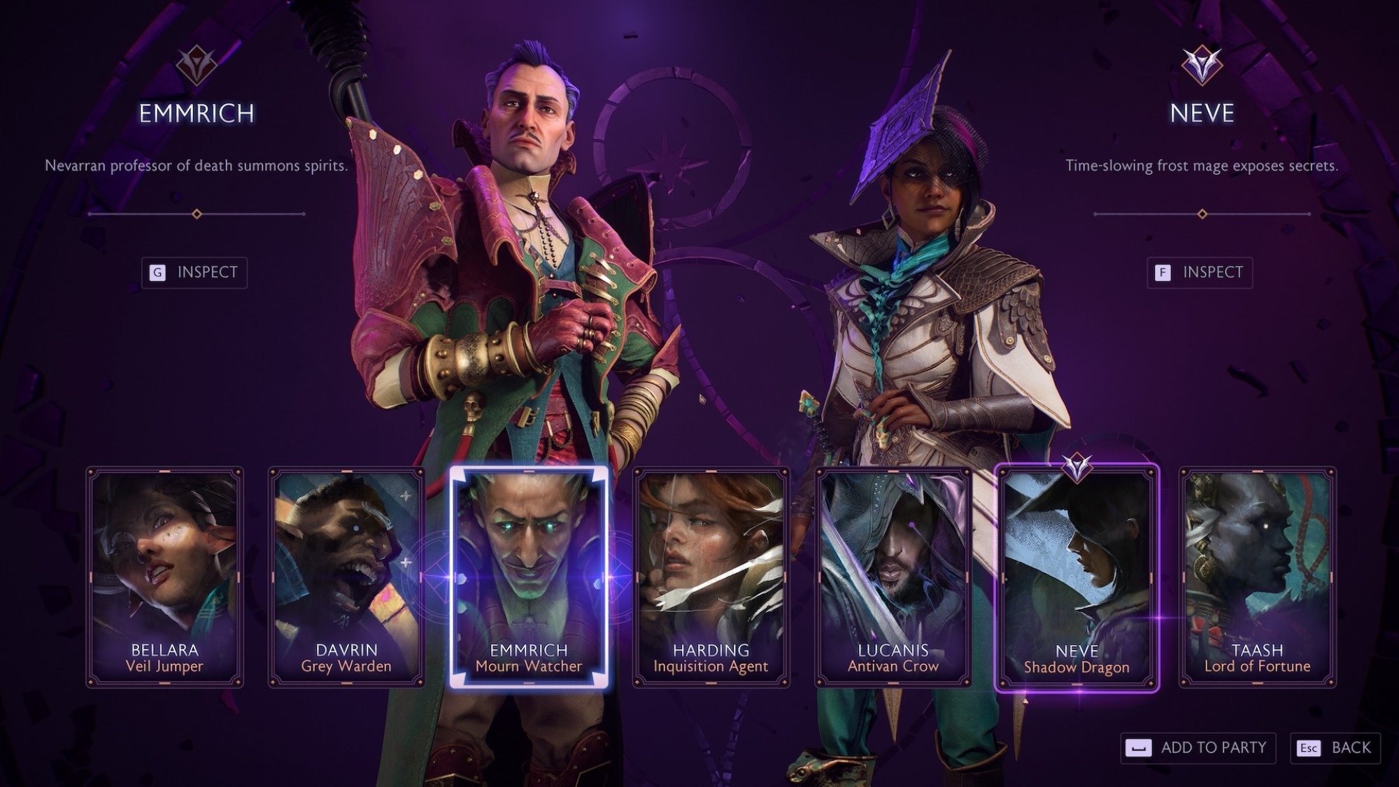 Dragon Age: Veilguard party selection screen