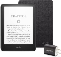 Kindle Paperwhite in black case with charging block