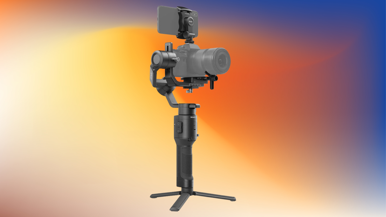 DJI Ronin-SC stabilizer on a peach to dark blue gradient