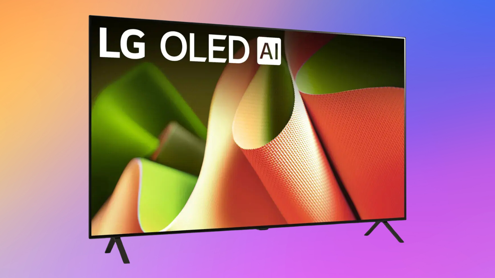 48-inch LG OLED B4 Series 4K Smart TV on a peach to purple gradient background