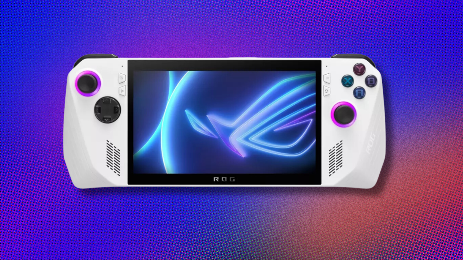 ASUS ROG Ally on blue, orange and red abstract background