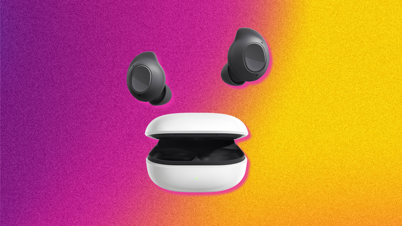 pink and yellow background with Samsung Galaxy Buds FE