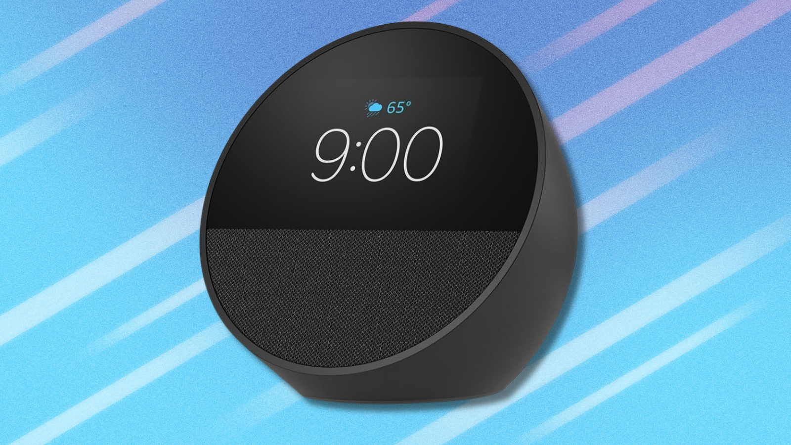 Amazon Echo Spot on blue and white abstract background