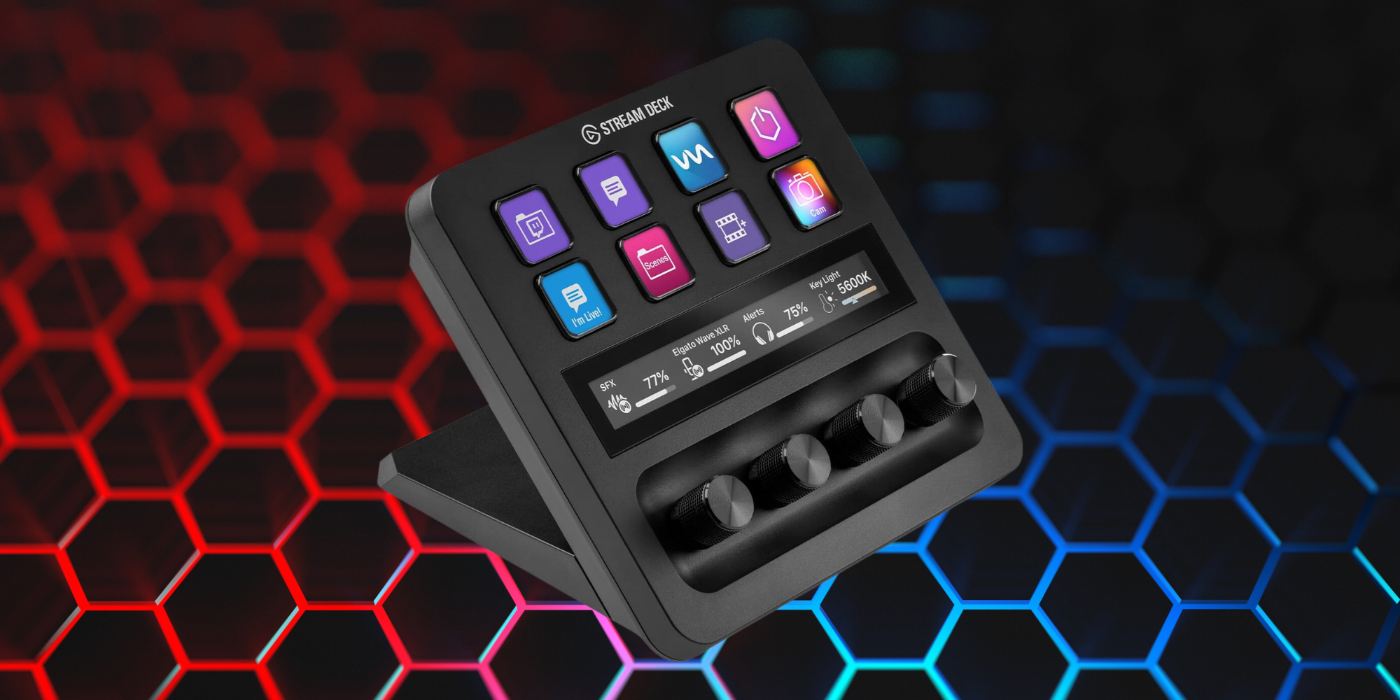 Elgato Stream Deck + on a grid RGB background