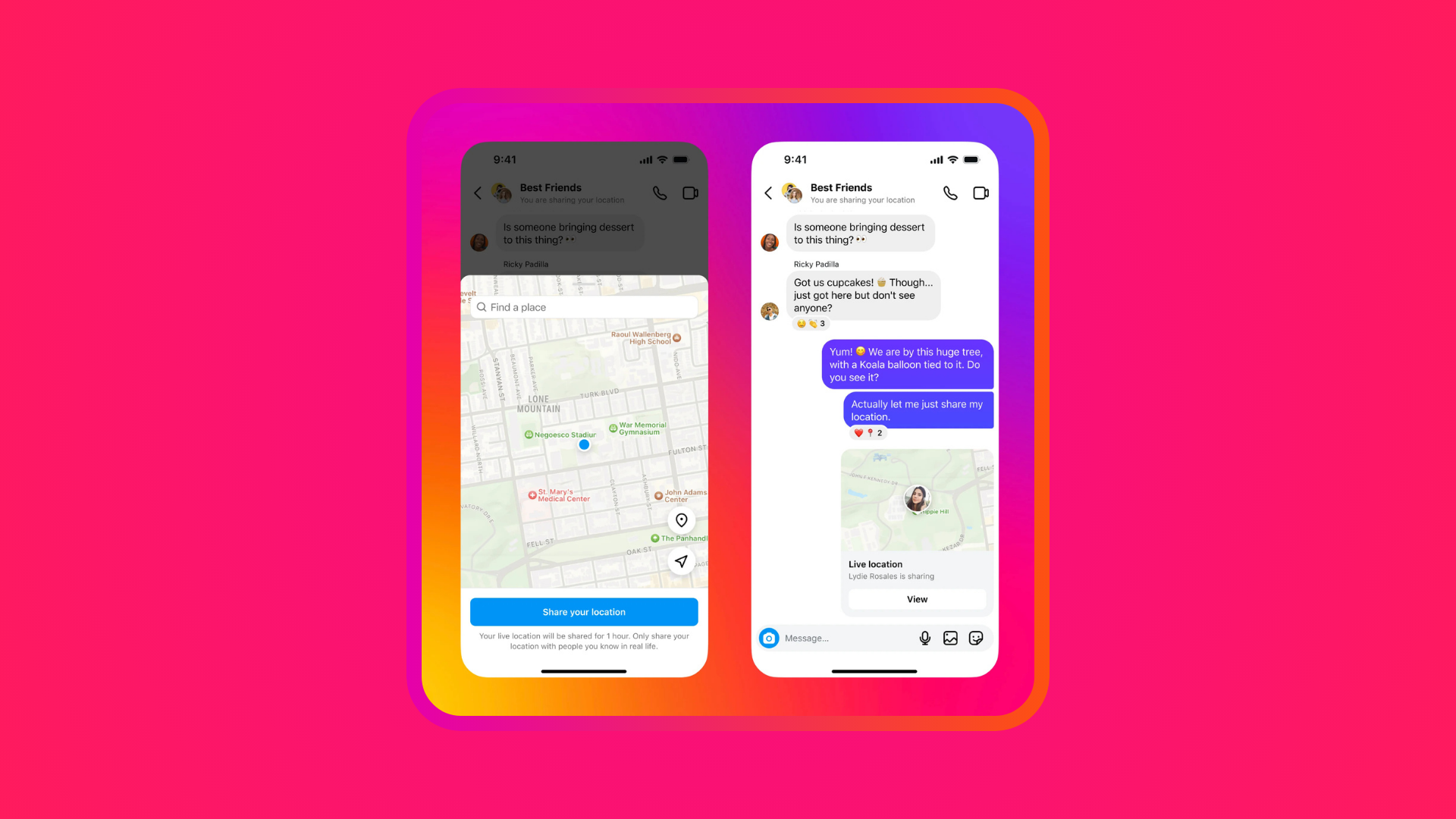 A screenshot showing how to share your live location on Instagram.