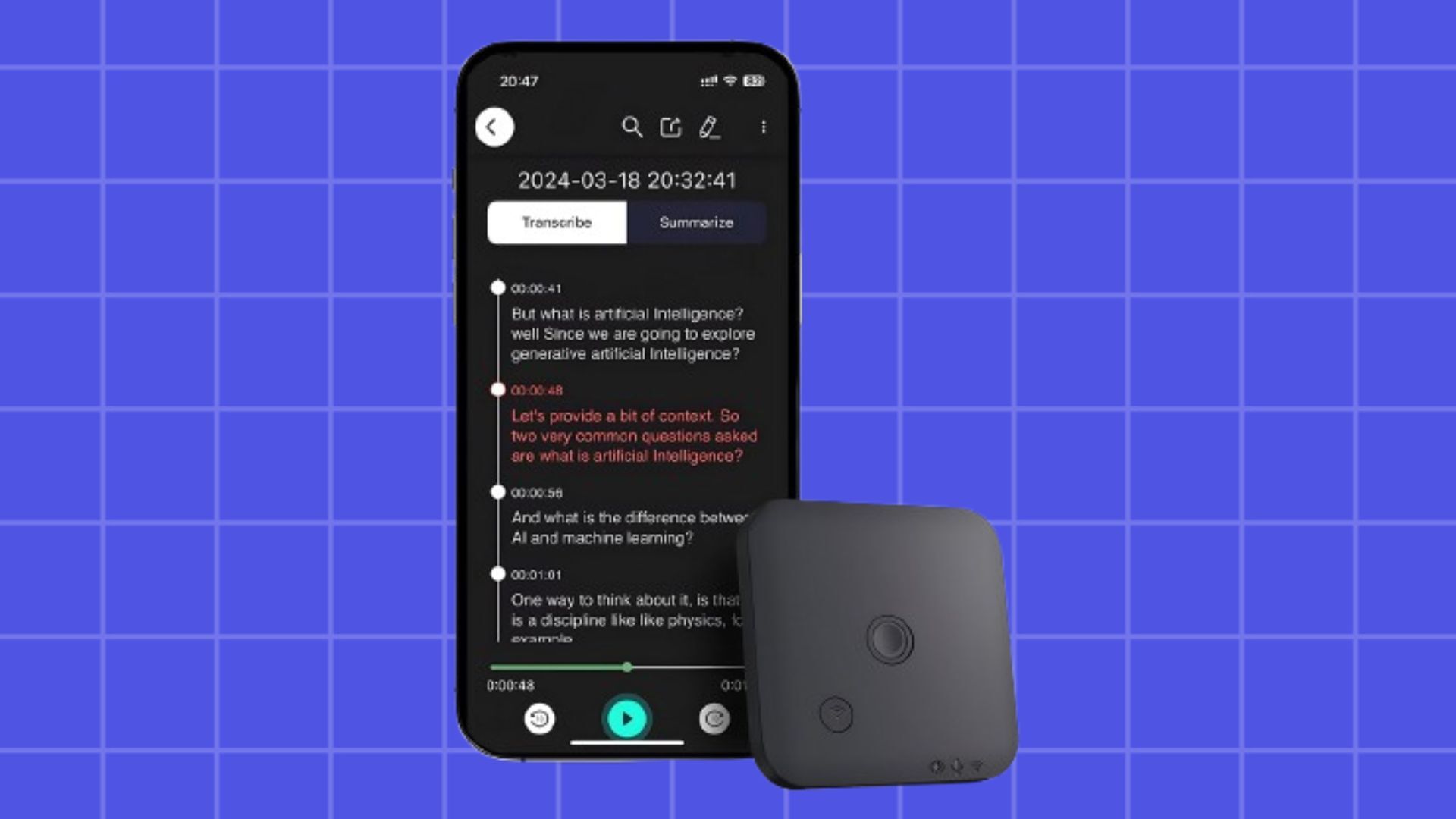 focais voice recorder and smartphone with meeting notes on screen