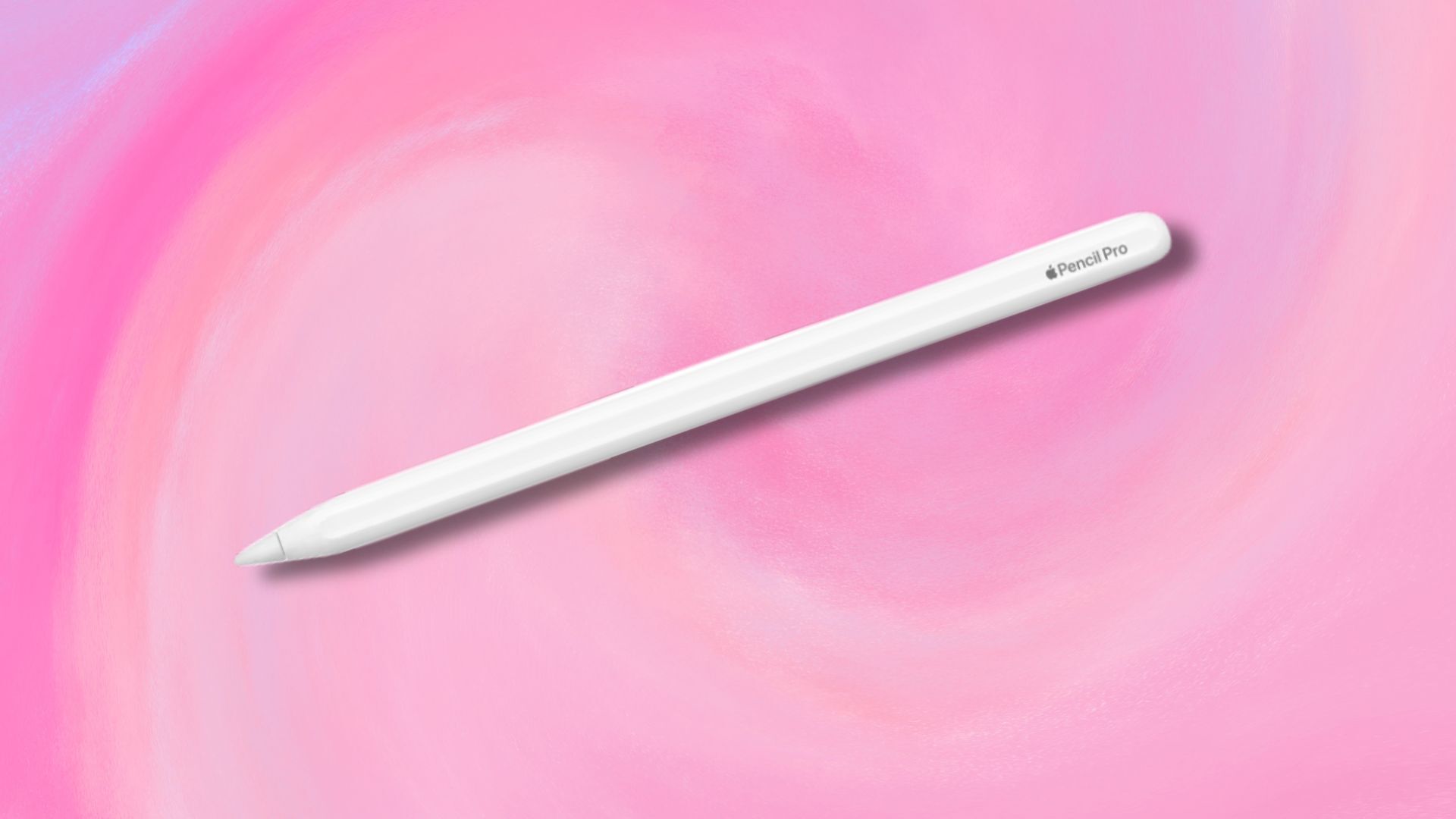 white apple pencil pro on a pink swirling background