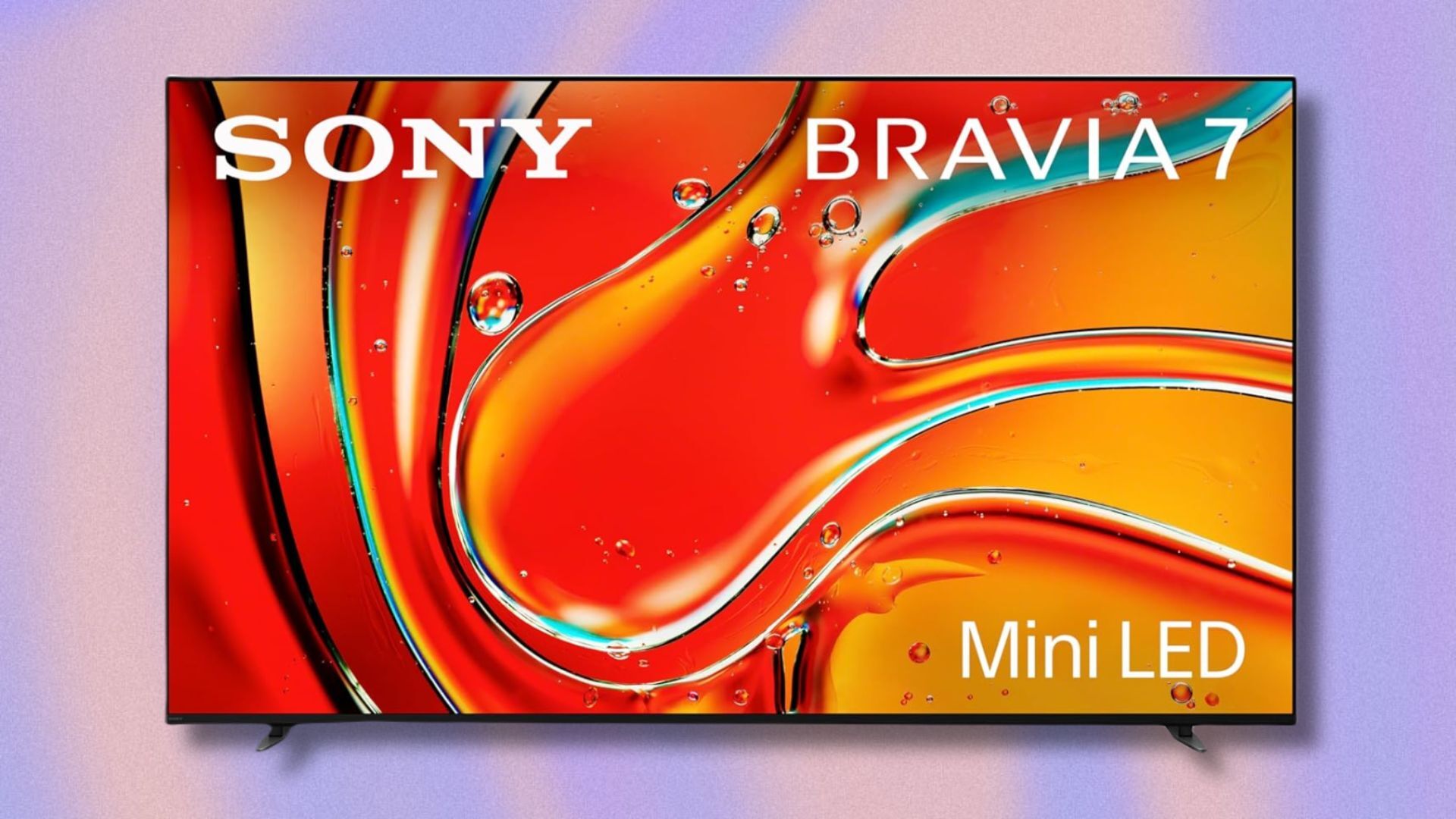 85-inch sony bravia 7 tv on a purple and orange swirling background