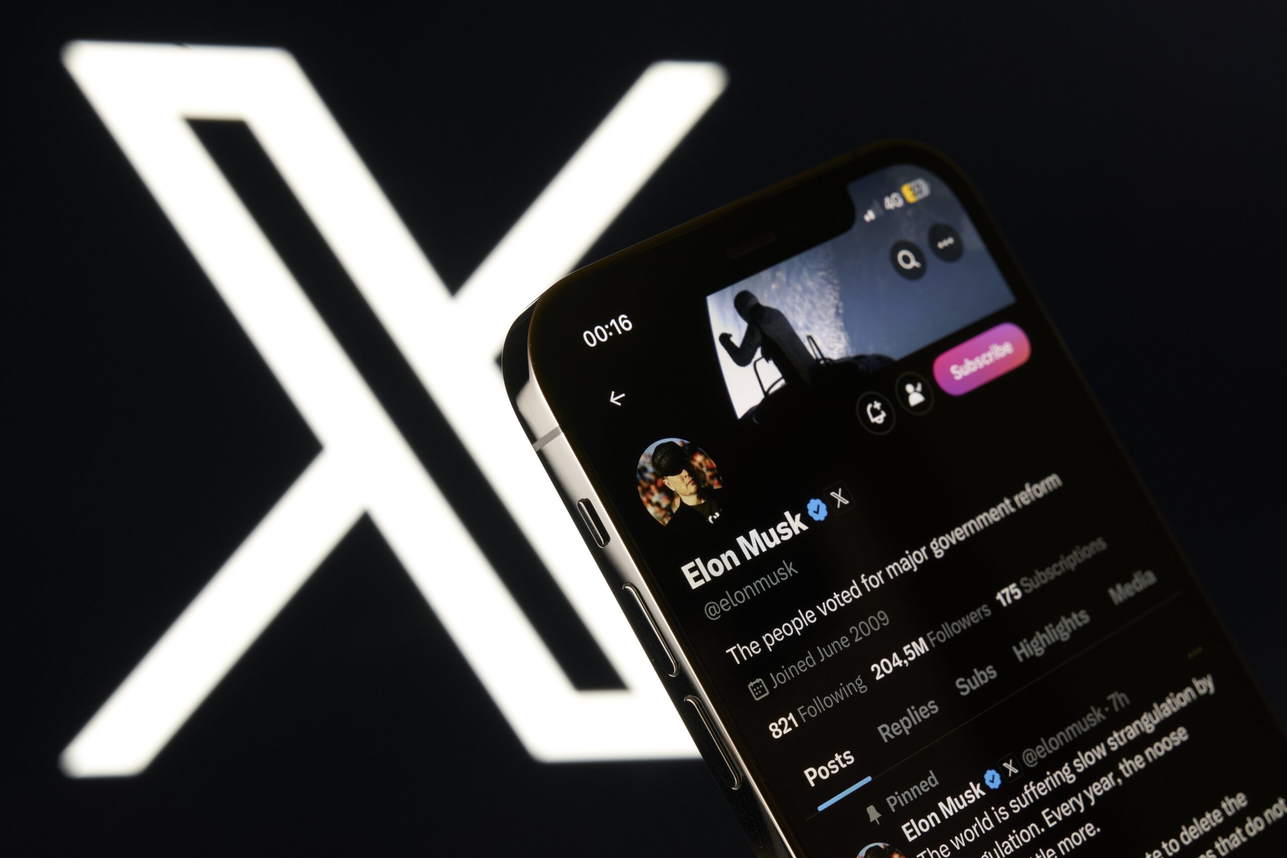 X logo and Elon Musk's X profile