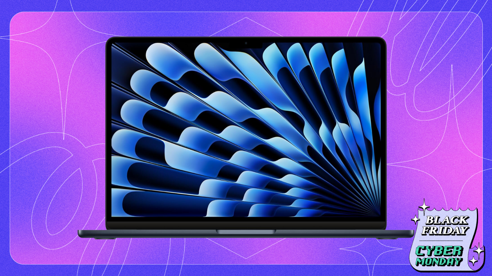 13-Inch MacBook Air M3 on a purple gradient Black Fridaybackground