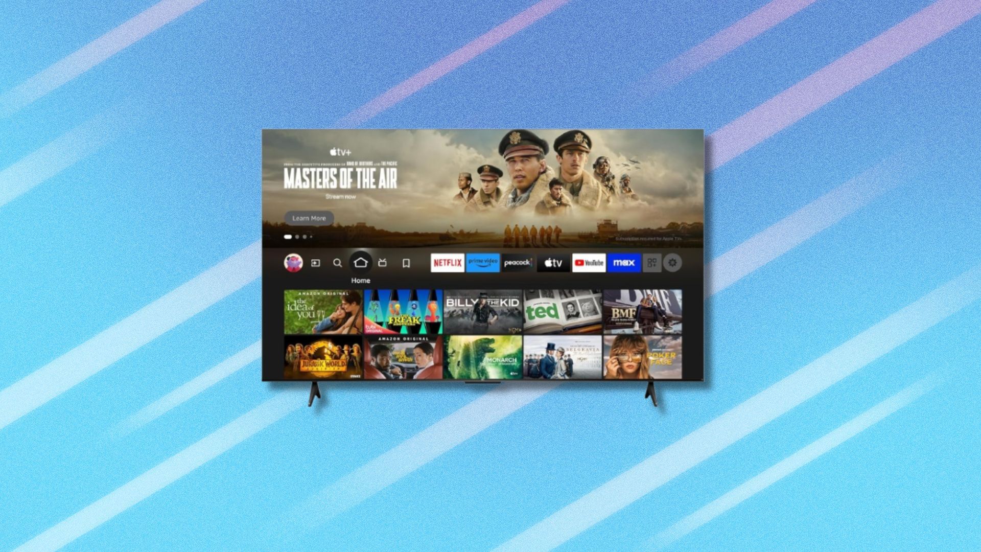 a 75-inch TCL TV on a blue background