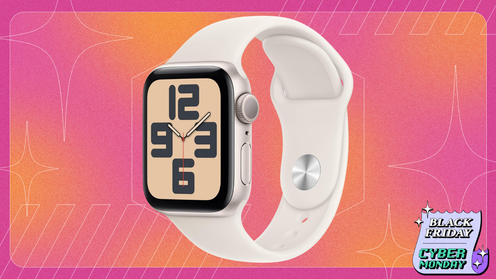 Apple Watch SE on a pink and peach black friday background