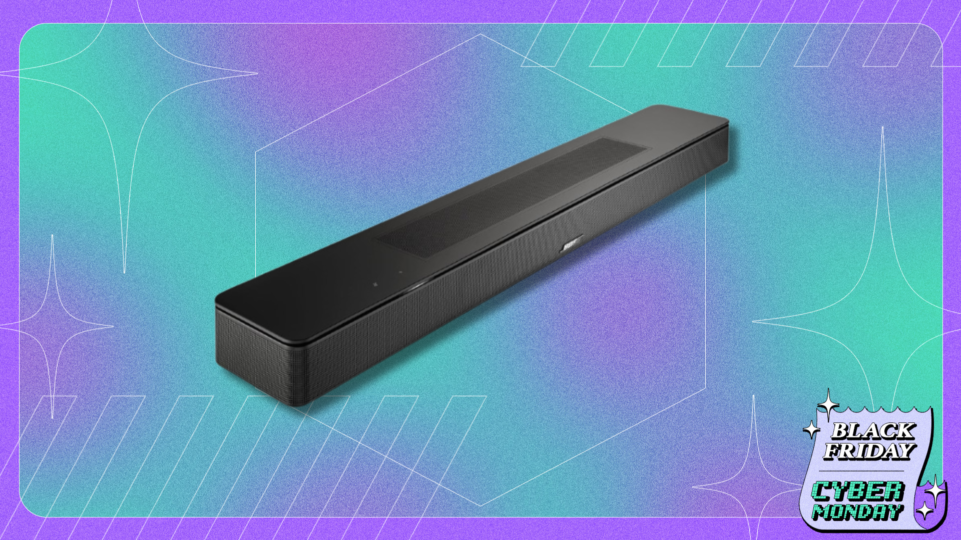 A Bose Smart Soundbar on a colorful background