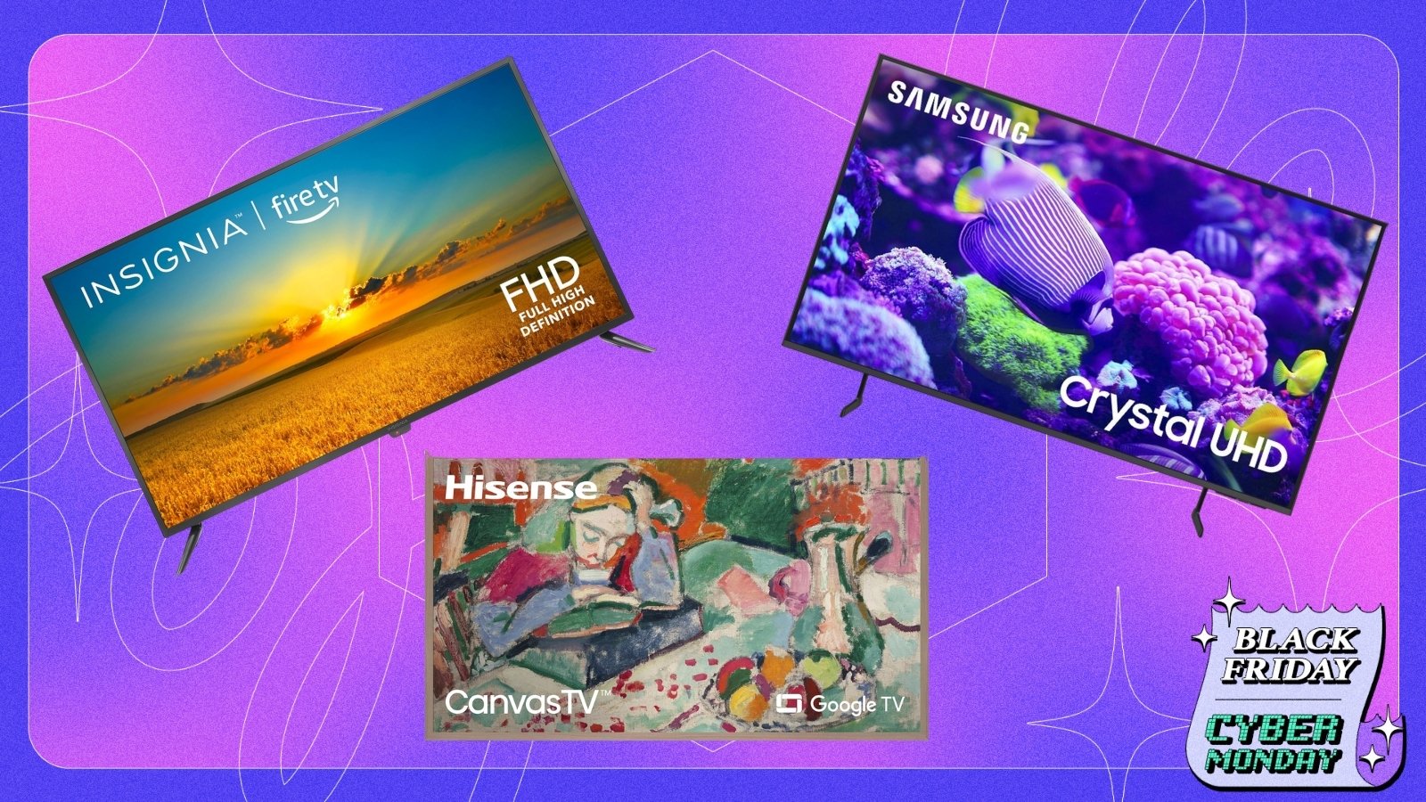 Selection of TVs on Mashable background