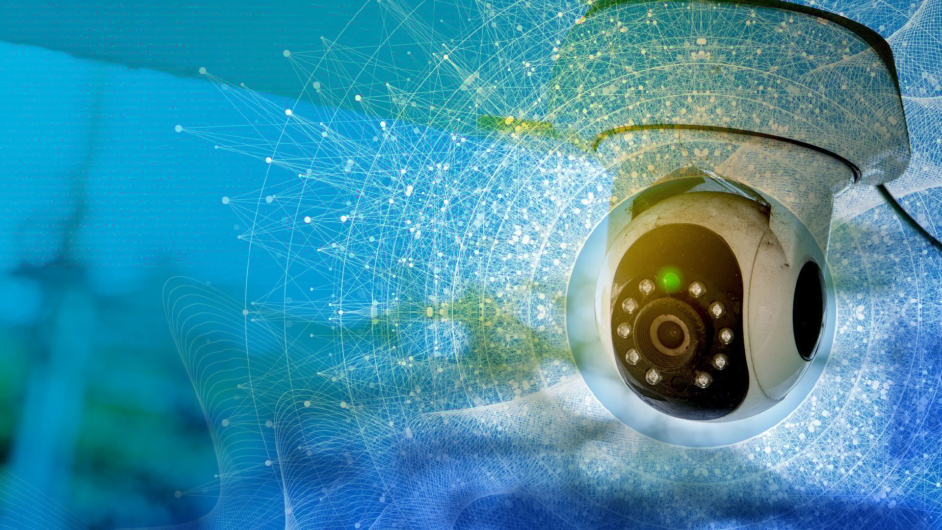 A security camera, the lens of which is clearly visible.