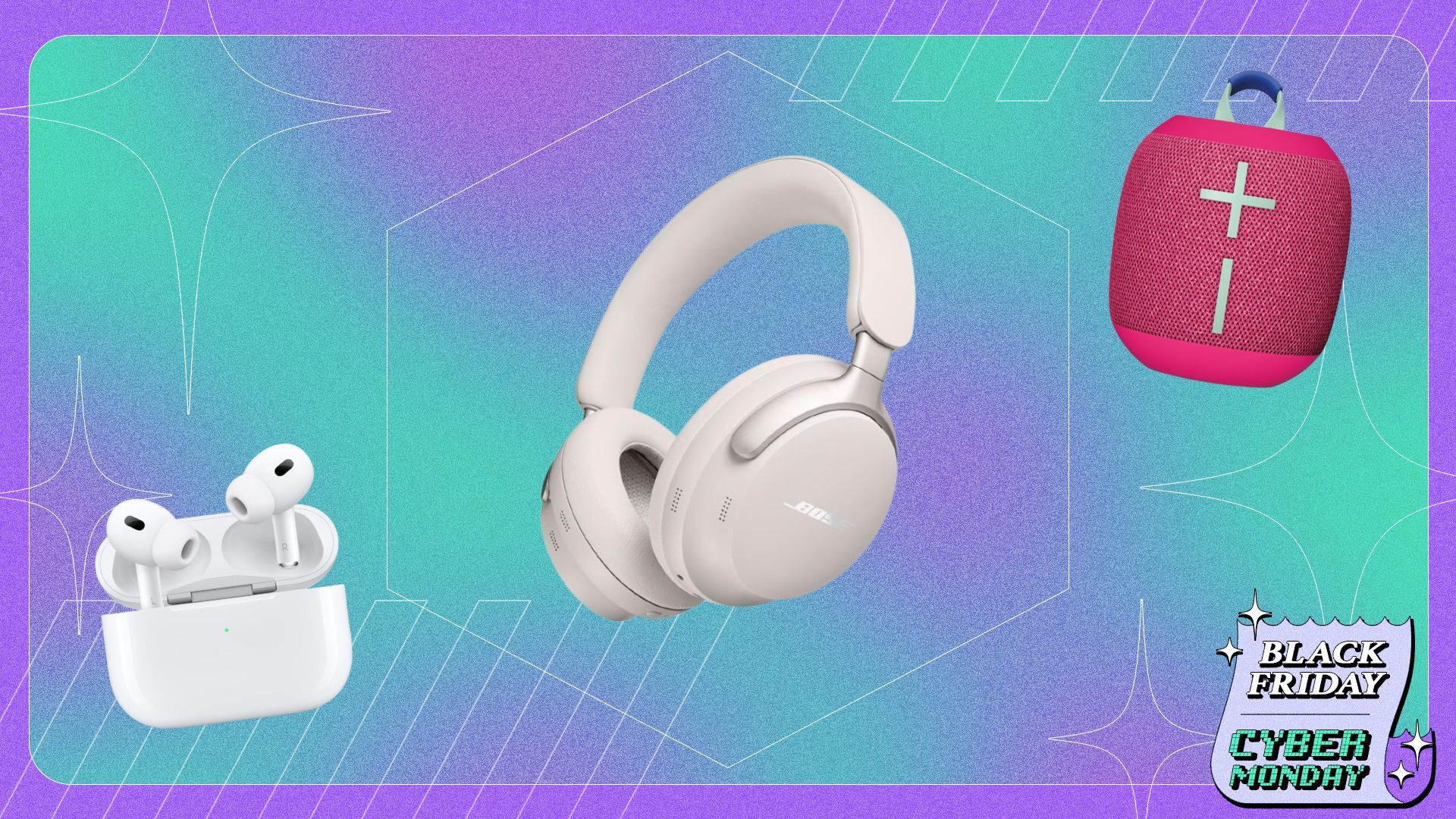 apple airpods pro 2, bose quietcomfort ultra headphones, and ultimate ears wonderboom 4 speaker