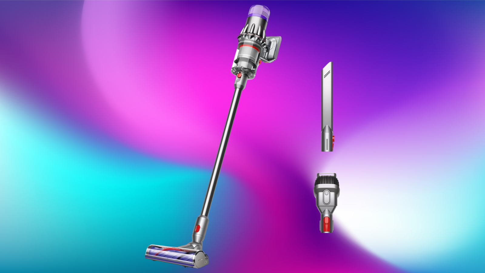 Dyson Digital Slim Cordless Vacuum on a blue to purple water color background