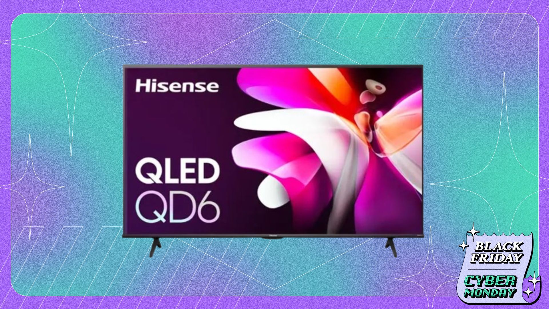 A Hisense 75-inch QLED TV appears on a purple and green background with the Mashable Black Friday logo.