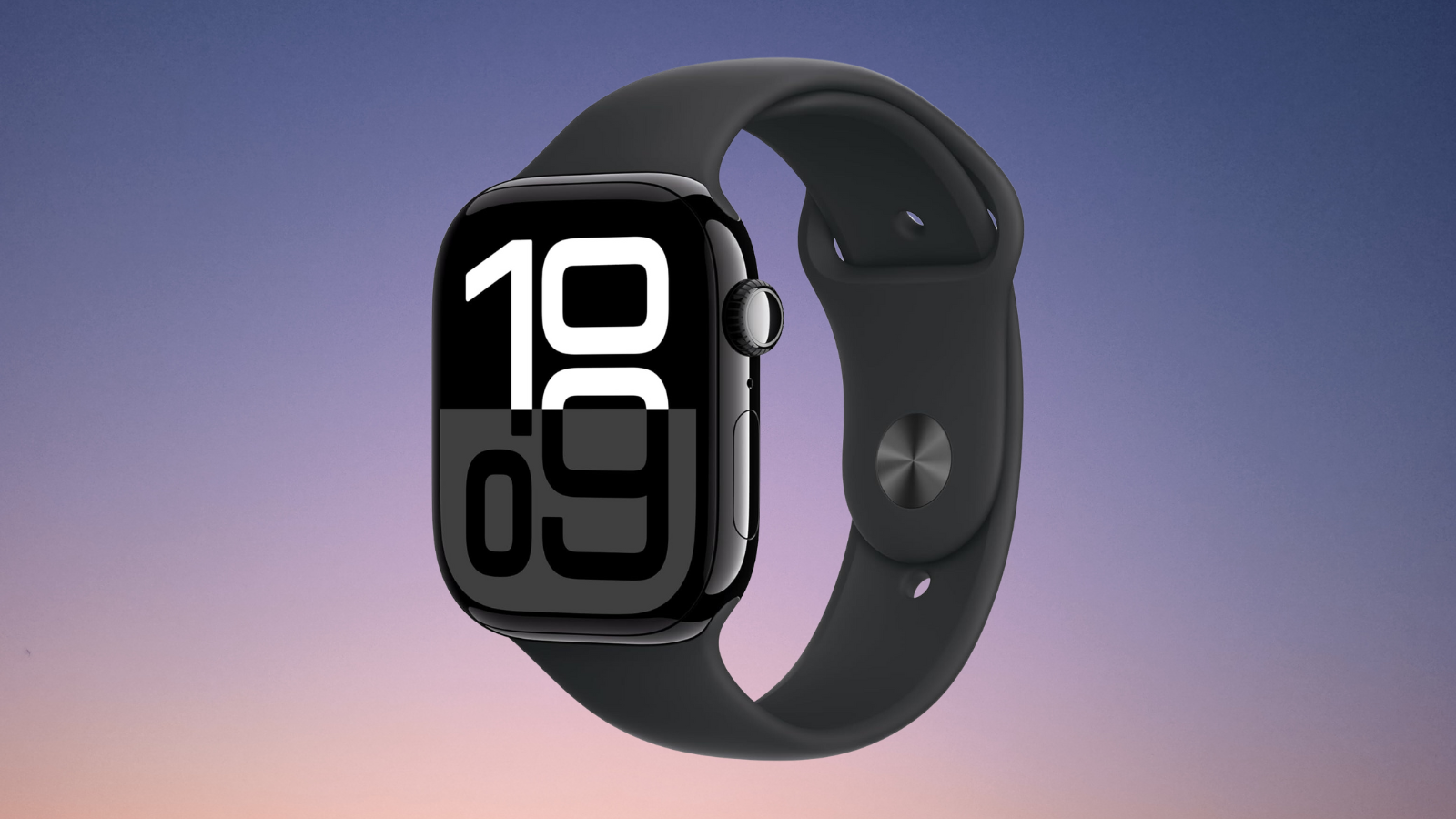 Apple Watch Series 10 46mm on a peach to blue gradient background