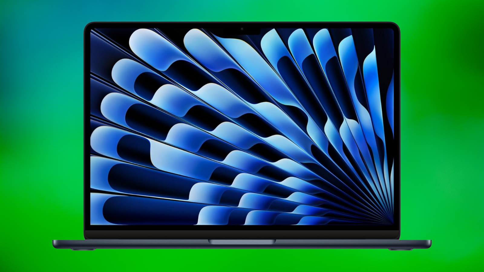 Apple MacBook Air M3 on a green gradient background