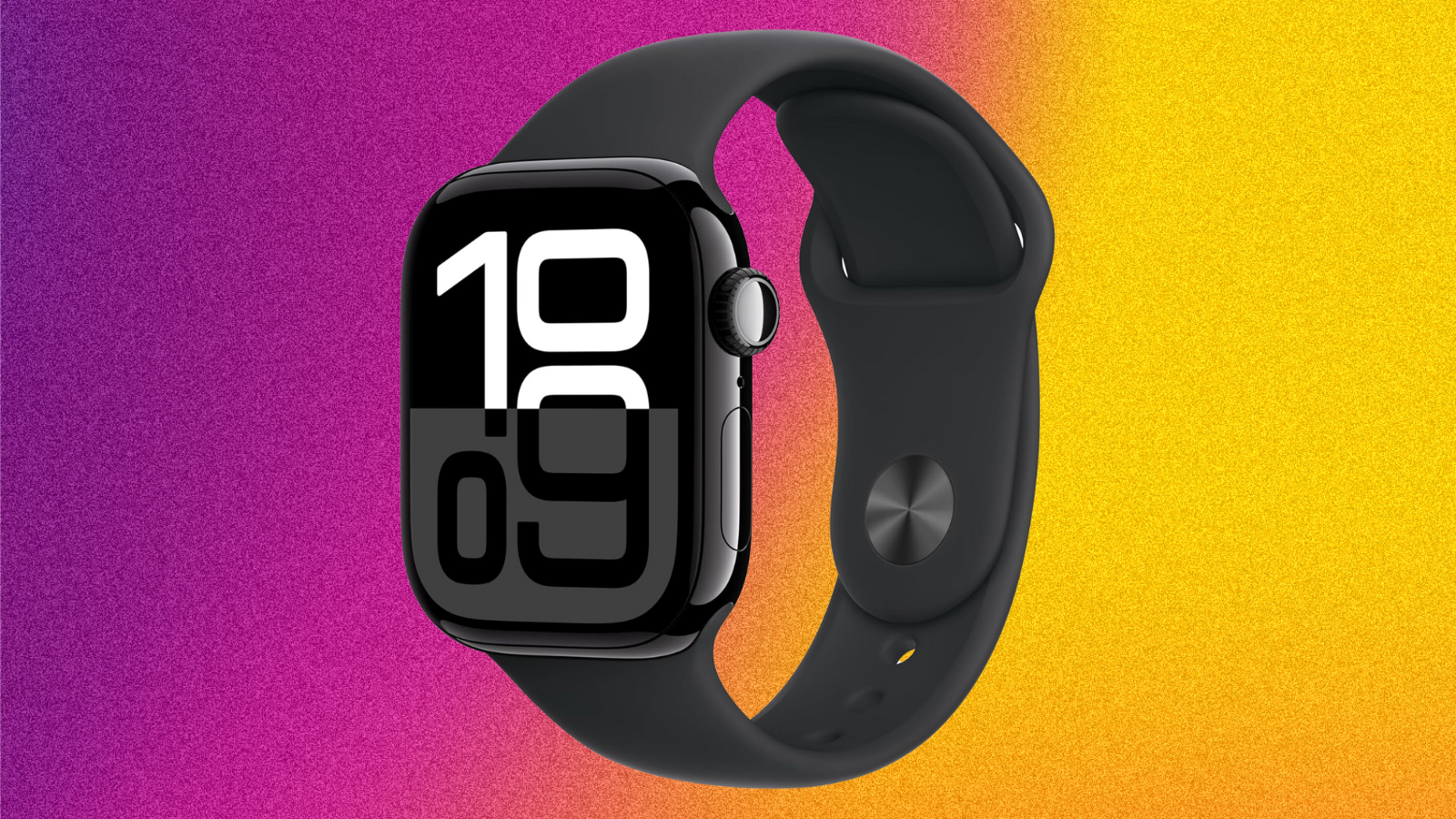 Apple Watch Series 10 GPS model (42mm) on a pink to yellow gradient background