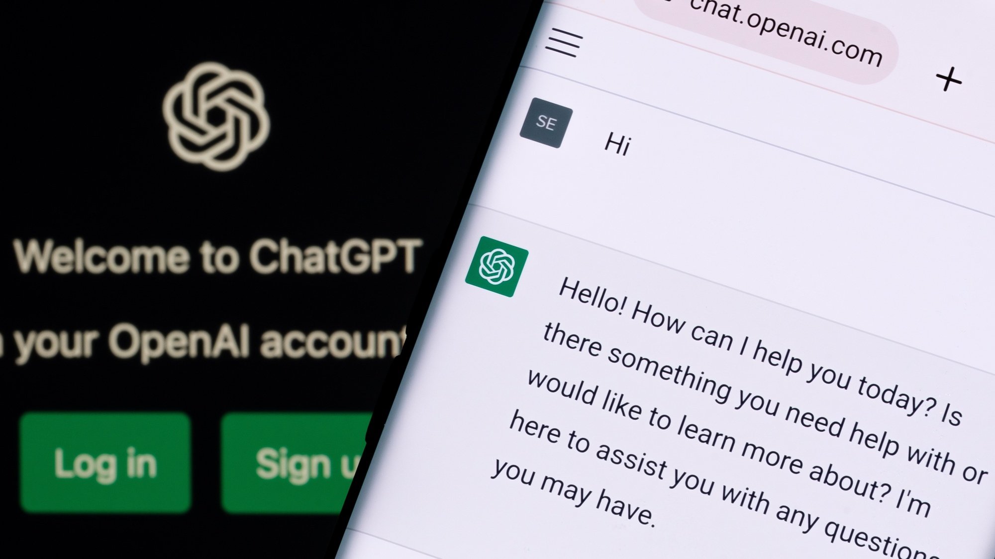 ChatGPT message on a phone with website image in background