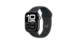 A black Apple Watch 10 appears on a white background.