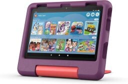 a purple amazon fire kids tablet