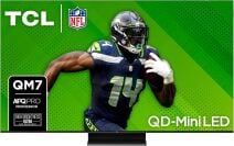 TCL QLED TV with football player and green backdrop on screen