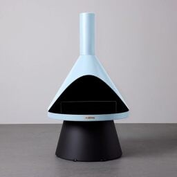 blue outdoor fireplace