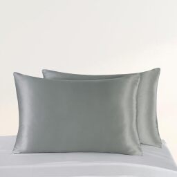 grey pillows with silk pillowcases