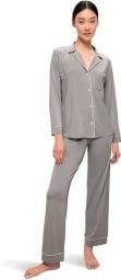 woman wearing gray pajama set
