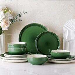 green tableware on counter